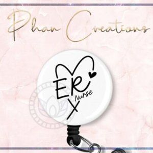 White Emergency Room Nurse Retractable Badge Reel Cute LVN ER RN ID Holder